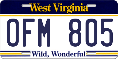 WV license plate OFM805
