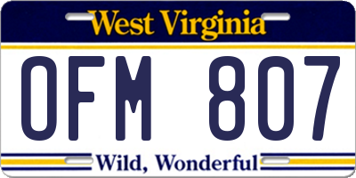 WV license plate OFM807