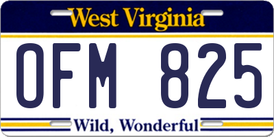 WV license plate OFM825