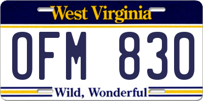 WV license plate OFM830