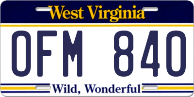 WV license plate OFM840