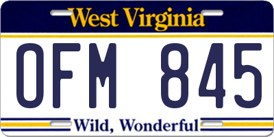WV license plate OFM845