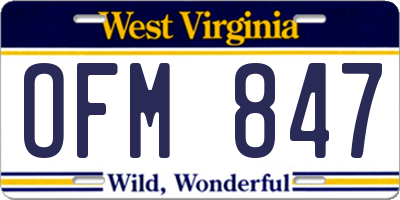 WV license plate OFM847