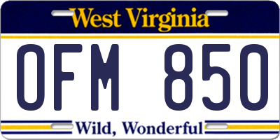 WV license plate OFM850
