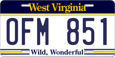 WV license plate OFM851
