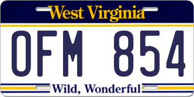 WV license plate OFM854
