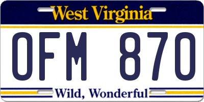 WV license plate OFM870
