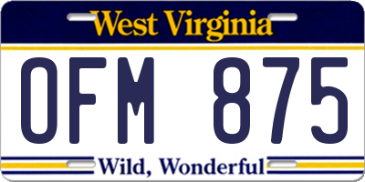 WV license plate OFM875