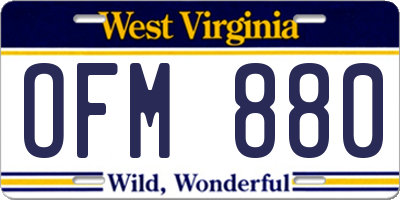 WV license plate OFM880