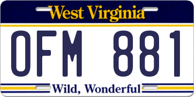 WV license plate OFM881