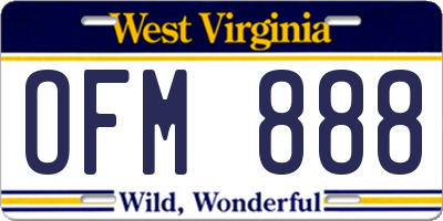 WV license plate OFM888