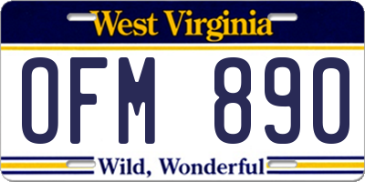 WV license plate OFM890