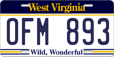 WV license plate OFM893