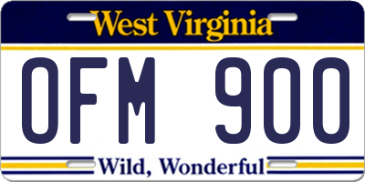 WV license plate OFM900