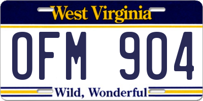 WV license plate OFM904