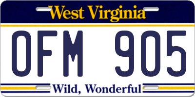 WV license plate OFM905