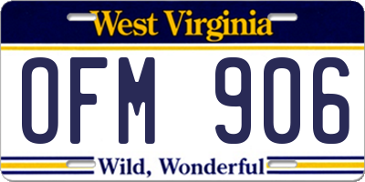 WV license plate OFM906