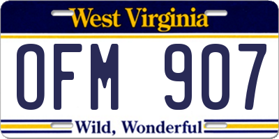 WV license plate OFM907