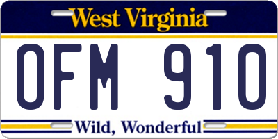 WV license plate OFM910