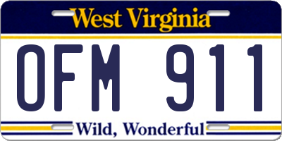 WV license plate OFM911