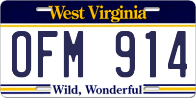 WV license plate OFM914
