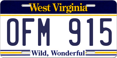 WV license plate OFM915