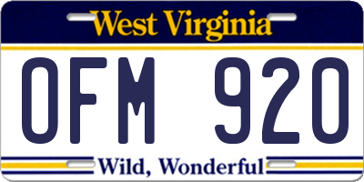 WV license plate OFM920