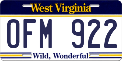 WV license plate OFM922