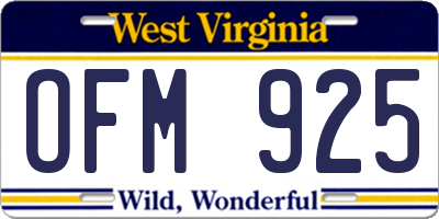 WV license plate OFM925