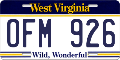 WV license plate OFM926