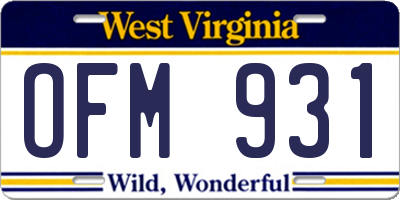 WV license plate OFM931