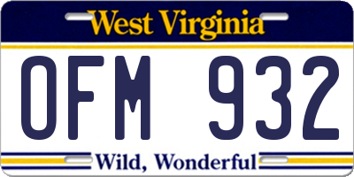 WV license plate OFM932
