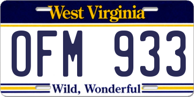WV license plate OFM933