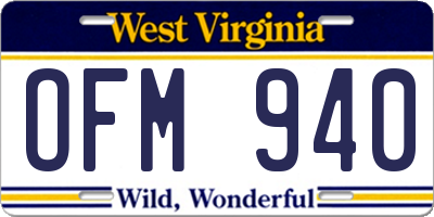 WV license plate OFM940