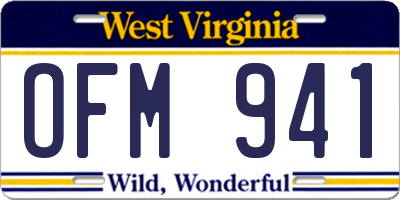 WV license plate OFM941
