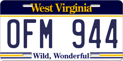 WV license plate OFM944