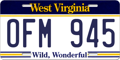 WV license plate OFM945