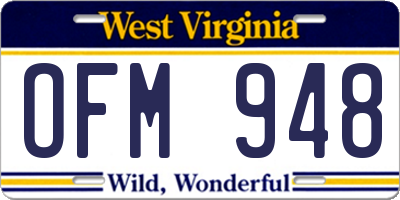 WV license plate OFM948