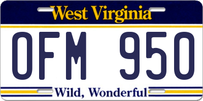 WV license plate OFM950
