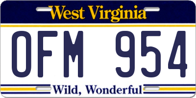 WV license plate OFM954