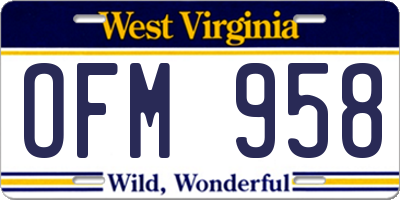 WV license plate OFM958