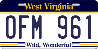 WV license plate OFM961