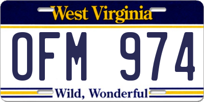 WV license plate OFM974