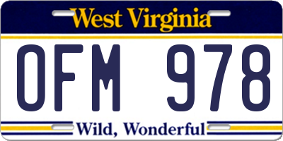 WV license plate OFM978