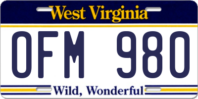 WV license plate OFM980