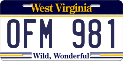 WV license plate OFM981
