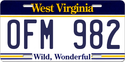 WV license plate OFM982