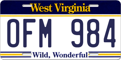 WV license plate OFM984