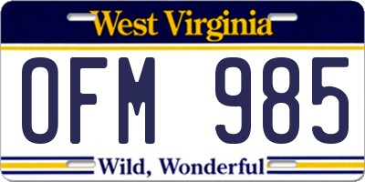 WV license plate OFM985