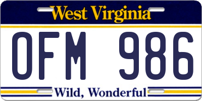 WV license plate OFM986